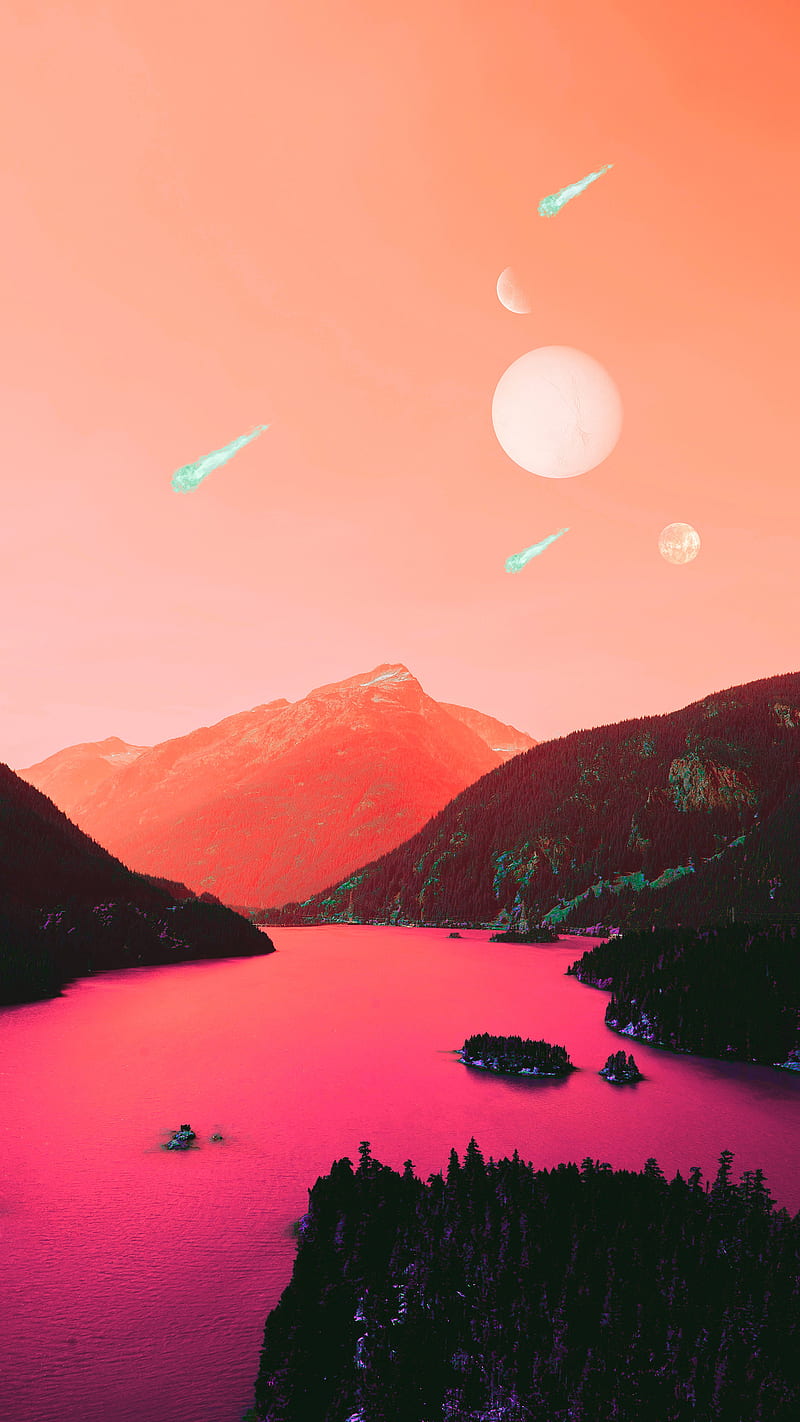 Natural Conservation, Braxxaz, aesthetic, clouds, color, digital, digital-manipulation, landscape, mountain, nature, outdoors, people, graphy, pop-art, pop-surrealism, psicodelia, retrowave, road, skyscape, space, street, summer, surreal, surrealism, synthpop, synthwave, tree, vaporwave, HD phone wallpaper