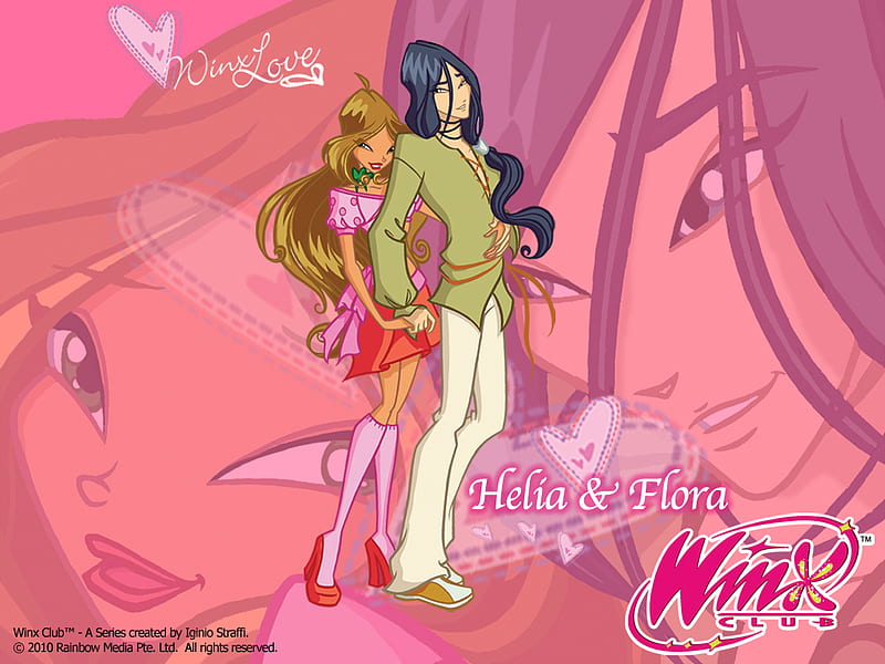 Flora & Helia of winx club, season 2, helia, corazones, flora, HD wallpaper