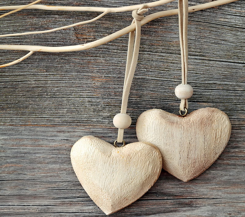 Wooden Hearts, heart, love, romantic, valentine, wood, HD wallpaper