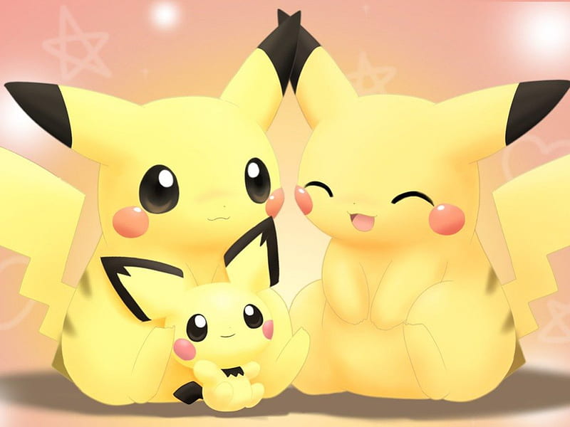 Pikachu Family, Family, Pokemon, Anime, Cartoon, Pichu, Pikachu, HD wallpaper