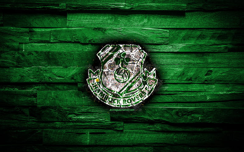 Shamrock Rovers FC, burning logo, Premier Division, green wooden background, Irish football club, grunge, football, soccer, Shamrock Rovers logo, Tallaght, Ireland, HD wallpaper