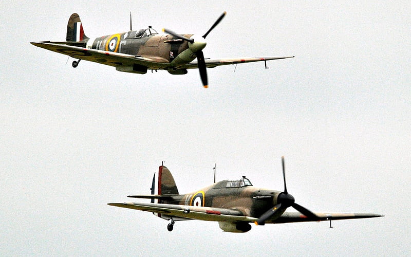WWII British Spitfire and a Hurricane, Military, Aircraft, British, WWII, HD wallpaper