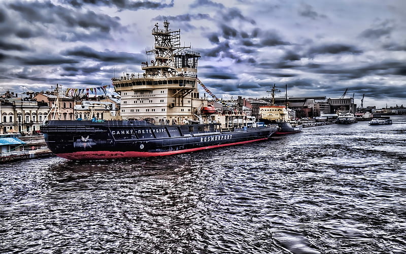 Sankt Peterburg, icebreaker, russian vessels, Neva river, Russia, R, HD wallpaper