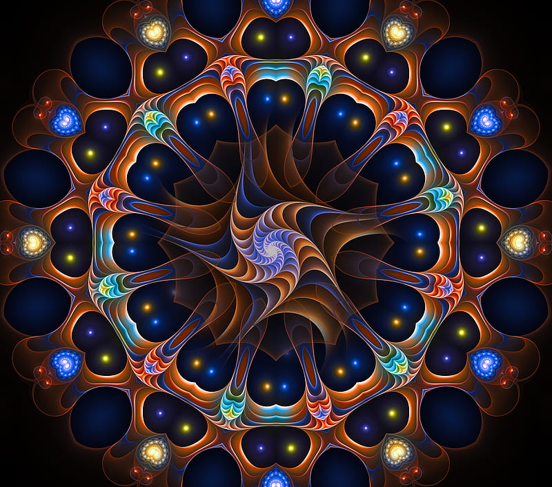 blue majik mandala, blues, fractal, magic, HD wallpaper