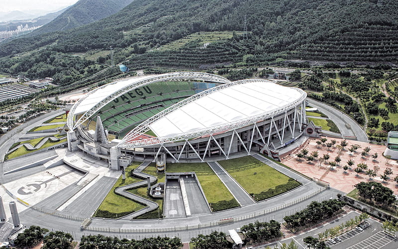 Daegu Stadium, Blue Arc, Daegu World Cup Stadium, South Korean stadium, Daegu, South Korea, Daegu FC stadium, HD wallpaper