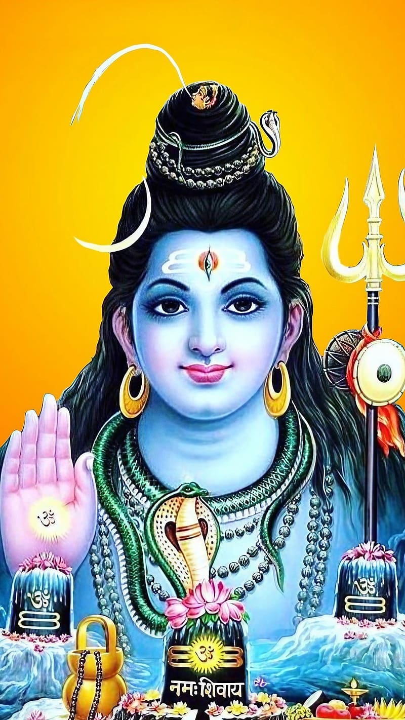 Shiv Shankar Ji Ke, Yellow Background, lord shiva, god, mahadev, HD phone wallpaper