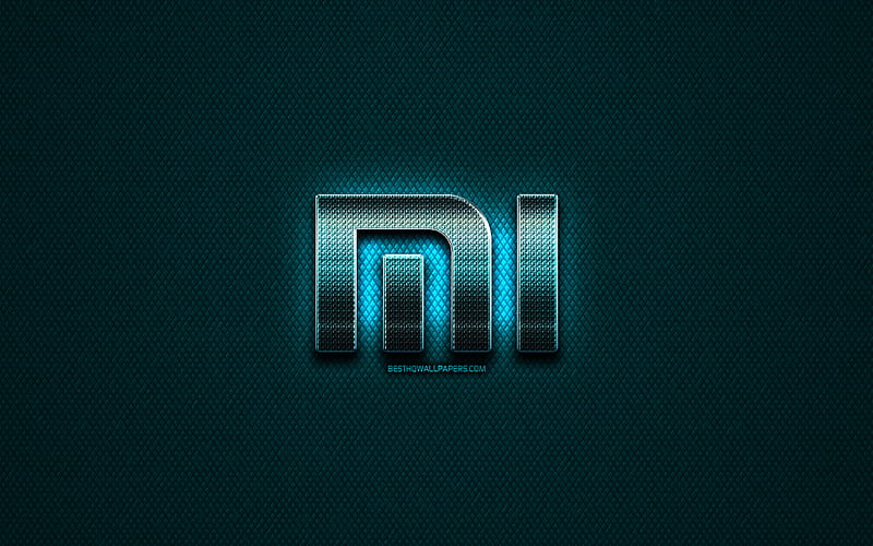 Xiaomi glitter logo, creative, blue metal background, Xiaomi logo, brands, Xiaomi, HD wallpaper