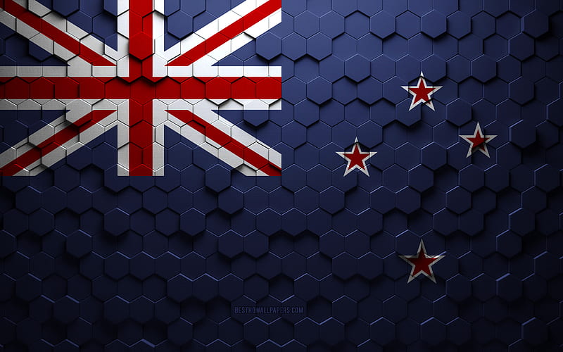 Flag of New Zealand, honeycomb art, New Zealand hexagons flag, New Zealand, 3d hexagons art, New Zealand flag, HD wallpaper