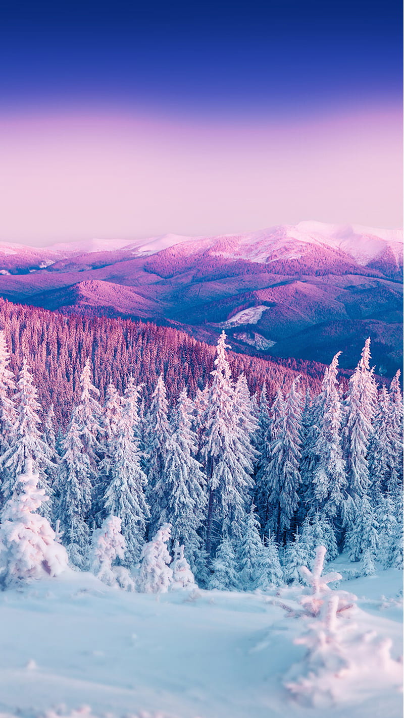 Invierno pastel, nieve, paisaje, rosa, morado, Fondo de pantalla de  teléfono HD | Peakpx