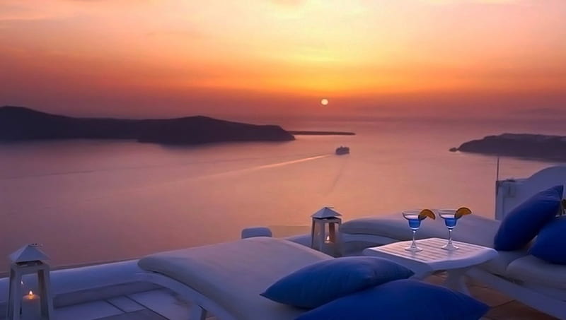 Beautiful sunset in Santorini-Greece, Greece, romantic places, Santorini, summer, romantic sunset, sunset, sea, HD wallpaper