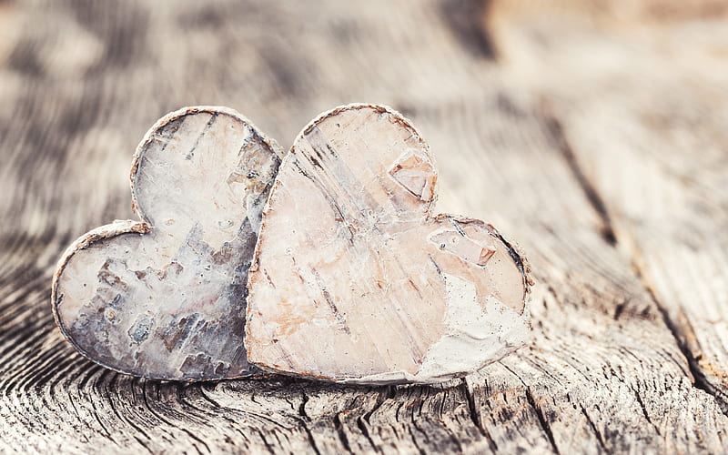 wooden hearts, two hearts, love concepts, relationships, hearts from wood, HD wallpaper
