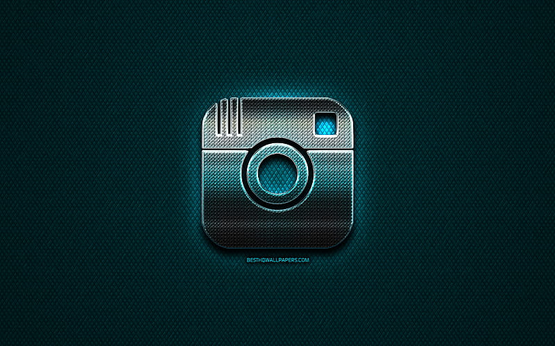 Instagram glitter logo, creative, blue metal background, Instagram logo, brands, Instagram, HD wallpaper