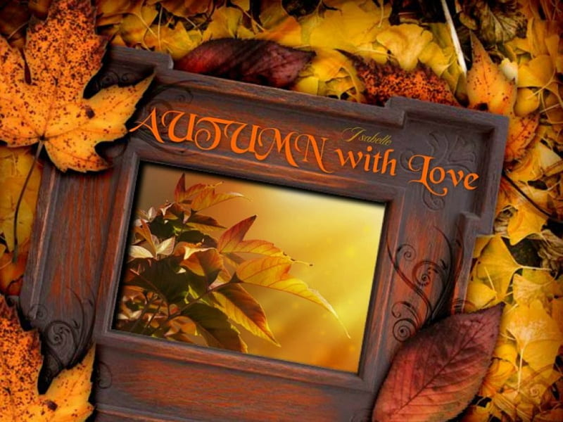 AUTUMN with Love , Love, leaves, manipulation, frame, colors, nature, Season, Autumn, HD wallpaper