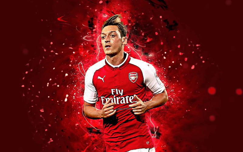 Mesut Ozil, abstract art, football stars, Arsenal, soccer, Ozil, Premier League, footballers, The Gunners, neon lights, Arsenal FC, HD wallpaper