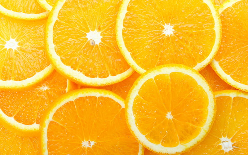 oranges textures macro, tropical fruits, citrus fruits, fruits, oranges slices, fruit textures, food textures, HD wallpaper