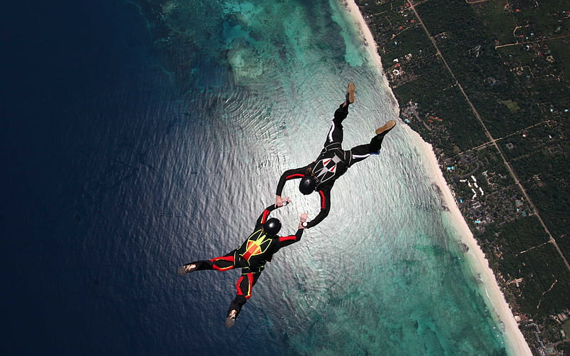 skydiver, ocean, extreme sports, Sports, HD wallpaper