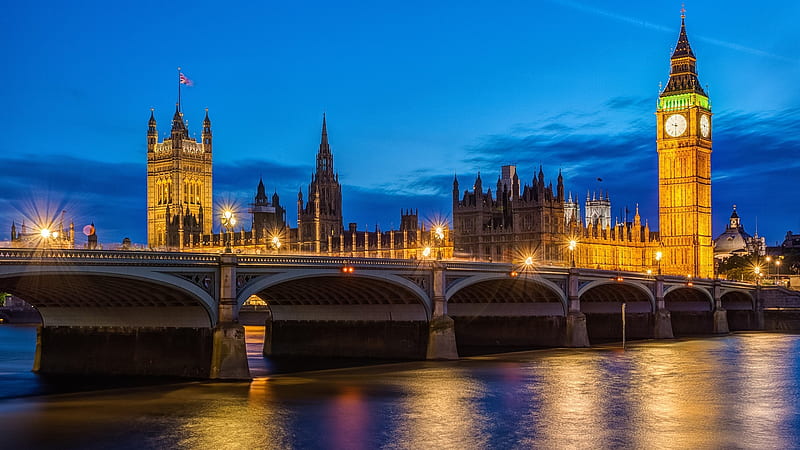 London at night, London, england, bridge, landmark, parliament, river, big ben, UK, night, HD wallpaper
