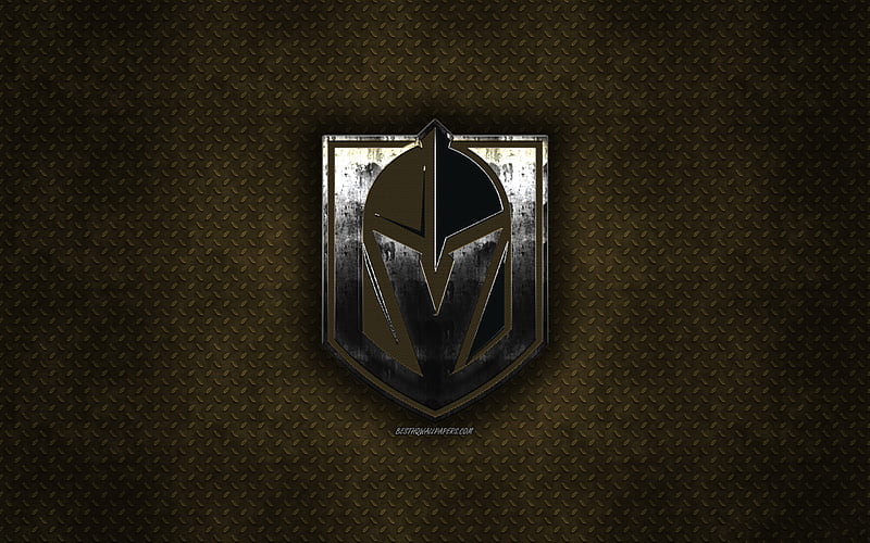 Vegas Golden Knights, American hockey club, brown metal texture, metal logo, emblem, NHL, Paradise, Nevada, USA, National Hockey League, creative art, hockey, HD wallpaper