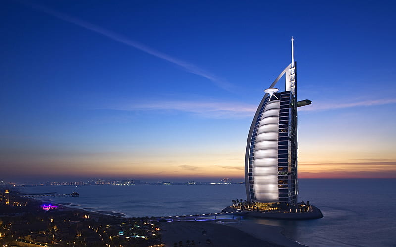 Burj al Arab, Dubai, Shape designed to mimic the sail of a ship, UAE, Hotel, HD wallpaper