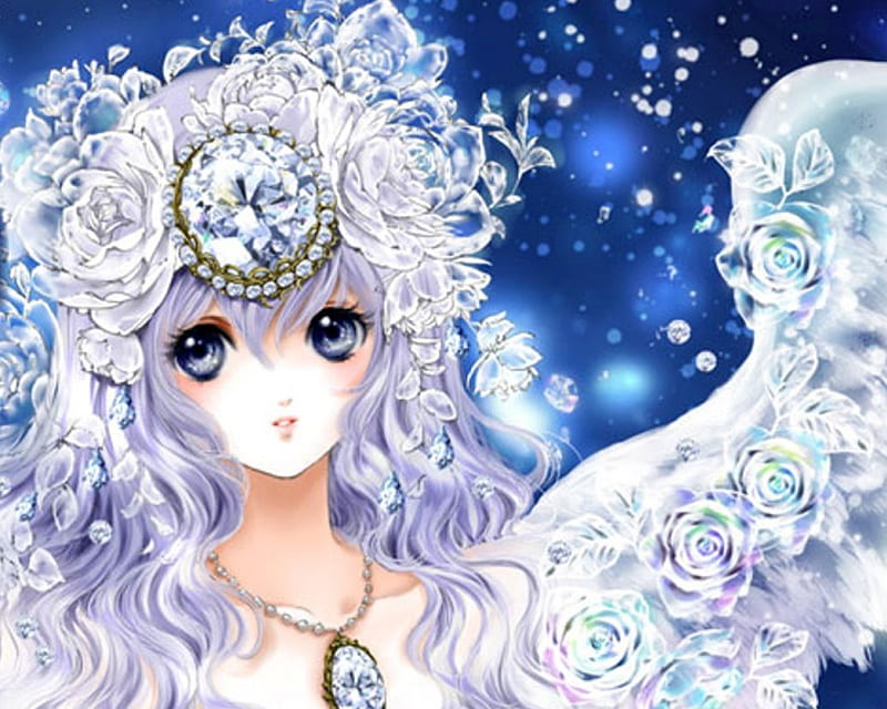 ~❀ADORE❀~, pretty, cg, adorable, magic, wing, women, diamond, sweet, floral, fantasy, love, anime, royalty, flowers, beauty, anime girl, gems, jewel, purple eyes, realistic, long hair, wings, lovely, gown, purple hair, amour, sexy, jewelry, cute, crystal, maiden, dress, divine, rose, adore, bonito, sublime, woman, blossom, gemstone, hot, blue eyes, gorgeous, female, exquisite, angel, kawaii, 3d, girl, blue hair, flower, precious, magical, lady, angelic, HD wallpaper