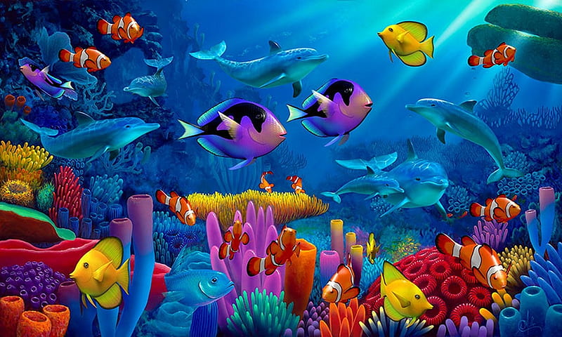 David Miller, painting, underwater, fish, HD wallpaper | Peakpx