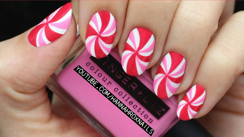 Peppermint Candy Nail, Red, Pink, Nails, Peppermint, White, Candy, HD wallpaper