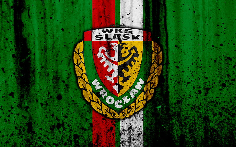 FC Slask Wroclaw grunge, Ekstraklasa, logo, football club, Poland, Slask Wroclaw, soccer, art, stone texture, Slask Wroclaw FC, HD wallpaper