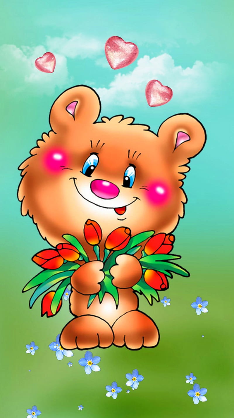 I Love You, abstract, anime, bear, cool, heart, hugs, love, tulip, valentine day, HD phone wallpaper