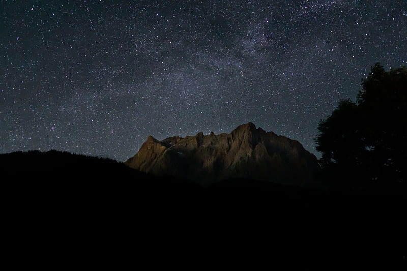 rocks, mountains, starry sky, stars, night, HD wallpaper