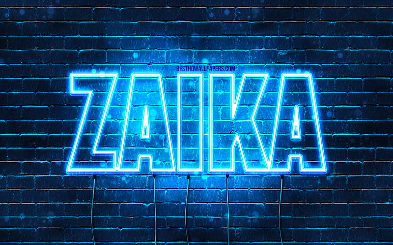 Zaika, , with names, Zaika name, blue neon lights, Happy Birtay Zaika, popular arabic male names, with Zaika name, HD wallpaper