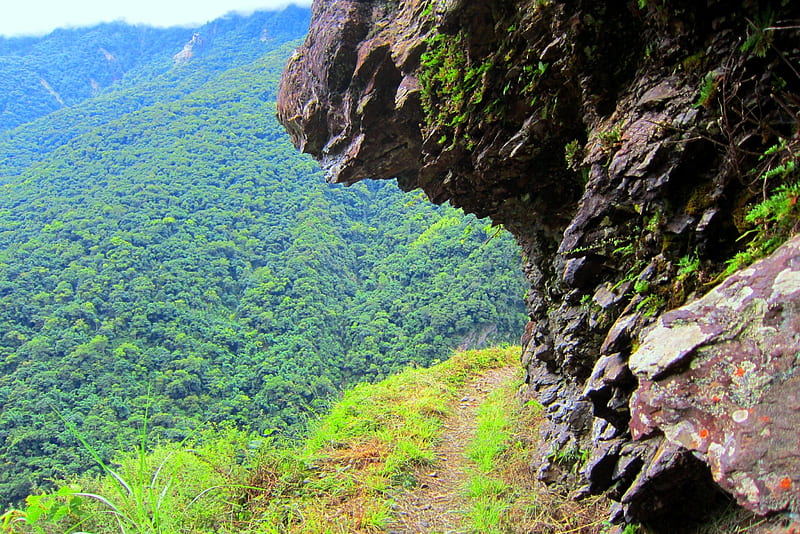 mountain climbing, cliff rock, mountain trails, grass, HD wallpaper
