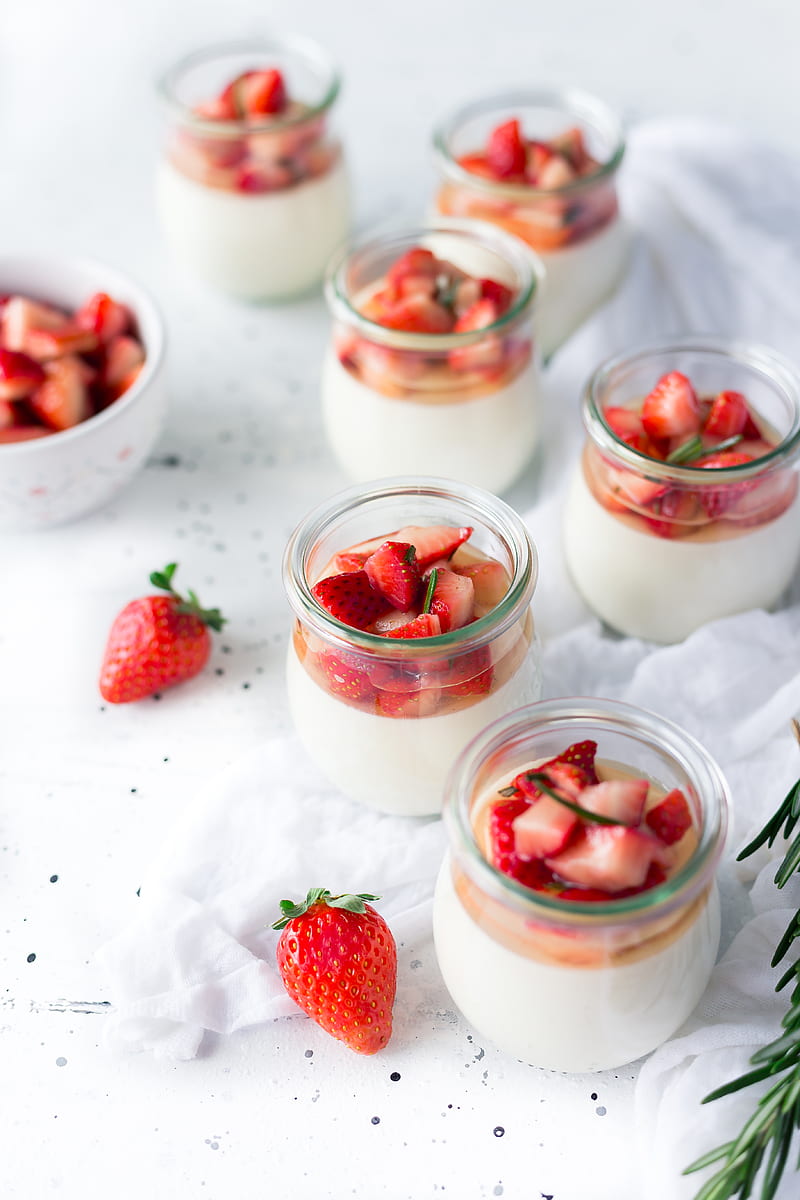 sliced strawberries in clear glass jar with cream, HD phone wallpaper