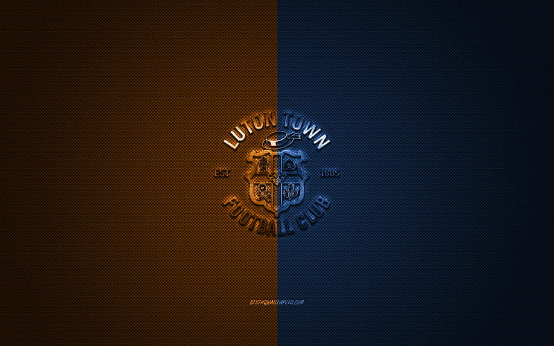 Luton Town FC, English football club, EFL Championship, orange-blue logo, orange-blue carbon fiber background, football, Luton, Luton Town FC logo, HD wallpaper