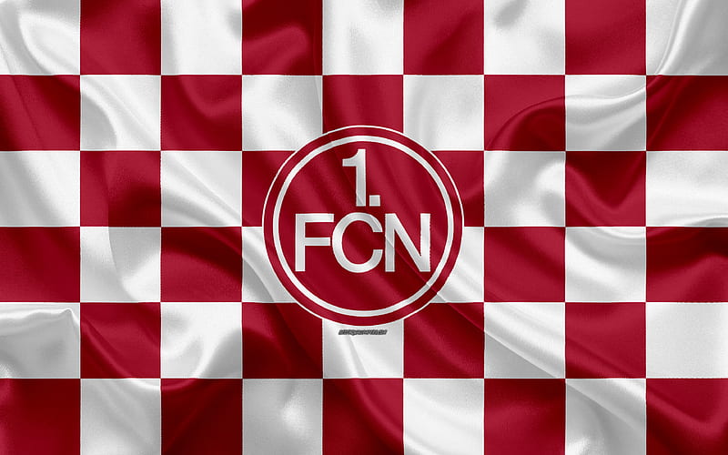 FC Nurnberg logo, creative art, purple white checkered flag, German football club, Bundesliga, emblem, silk texture, Nuremberg, Germany, football, HD wallpaper