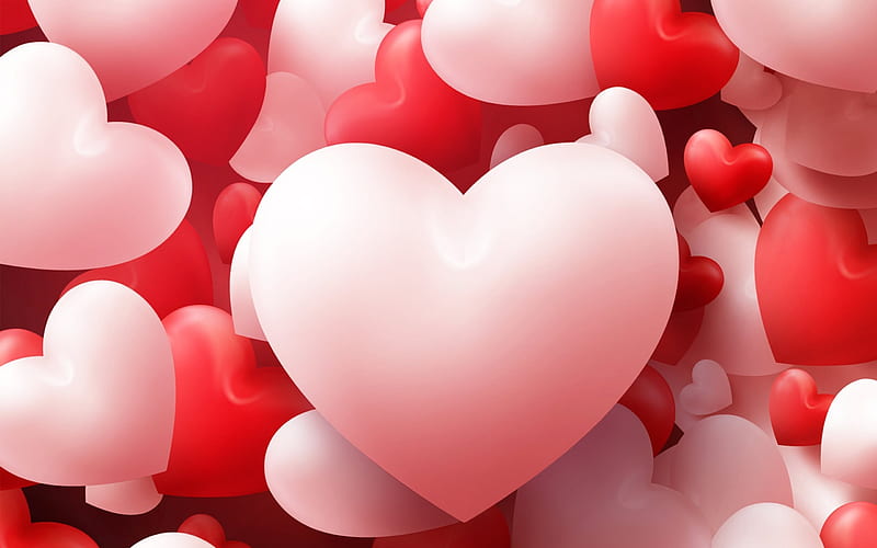 Valentines Day, 3d heart, pink heart, red heart, HD wallpaper
