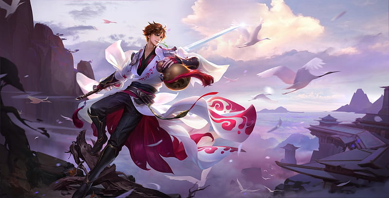 Bai Li, fantasy, luminos, game, man, pink, yuyu wang, king of glory, HD wallpaper