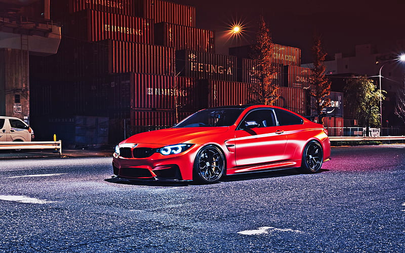 BMW M4, 2018, red sports coupe, F82, tuning BMW M4, black wheels, German sports cars, BMW, HD wallpaper