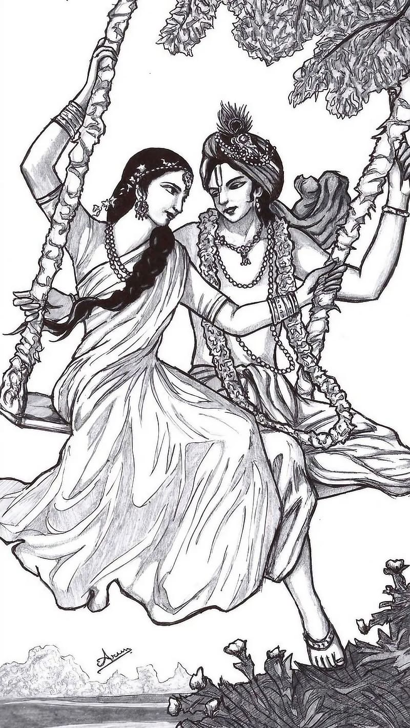Radha Krishna Sketch, Swinging, lord, god, HD phone wallpaper | Peakpx