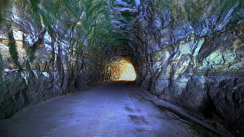 Gold Mine Tunnel, mountain, road, green, light, HD wallpaper