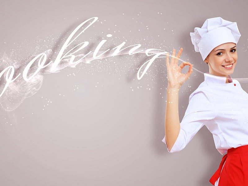 Cooking, chef, girl, cap, HD wallpaper