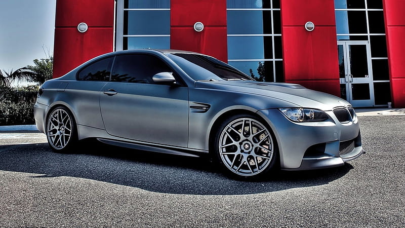 BMW m3 e92 r, building, driveway, car, r, silver, HD wallpaper