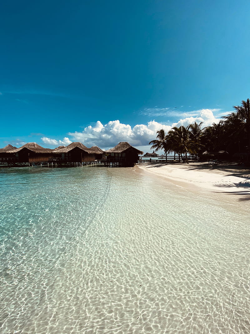 Abstract, blue, dramatic, maldives, resort, shades, sky, water ocean beach lagoon sunny summer, HD phone wallpaper
