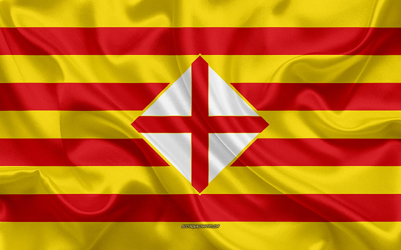 Barcelona Flag silk texture, silk flag, Spanish province, Barcelona, Spain, Europe, Flag of Barcelona, flags of Spanish provinces, HD wallpaper