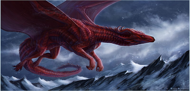 Big Red Dragon, dragon, artist, artwork, digital-art, HD wallpaper