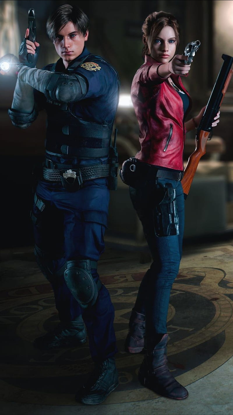 Resident Evil, 3d, female, game, gun, light, male, red jacket, HD phone wallpaper