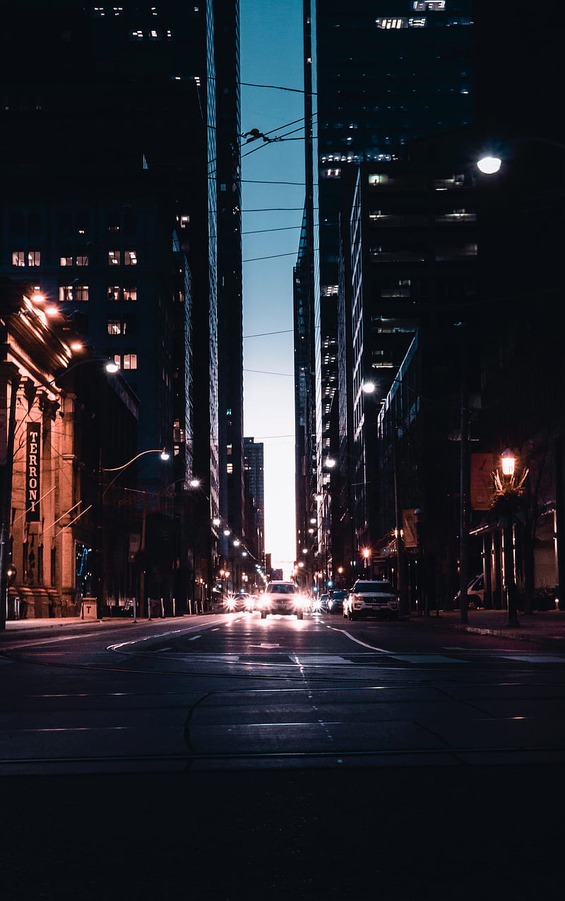 night city, road, traffic, lighting, city lights, HD phone wallpaper