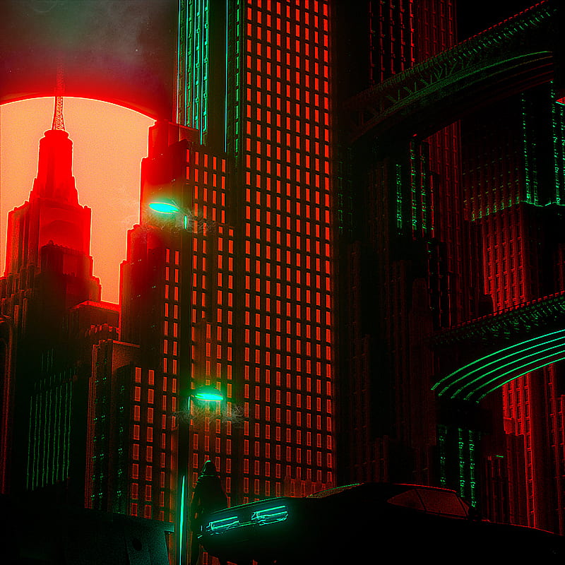 city, silhouette, car, buildings, light, bright, HD phone wallpaper