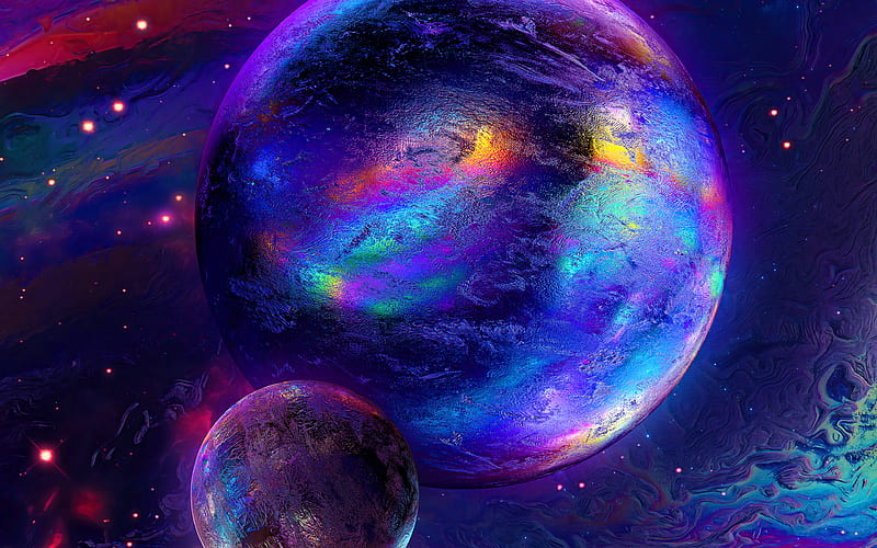colorful planets creative, galaxy, abstract space, nebula, 3D planets, artwork, HD wallpaper