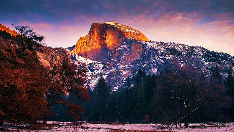 The Majesty of Half Dome, Yosemite National Park, california, usa, winter, snow, landscape, trees, HD wallpaper