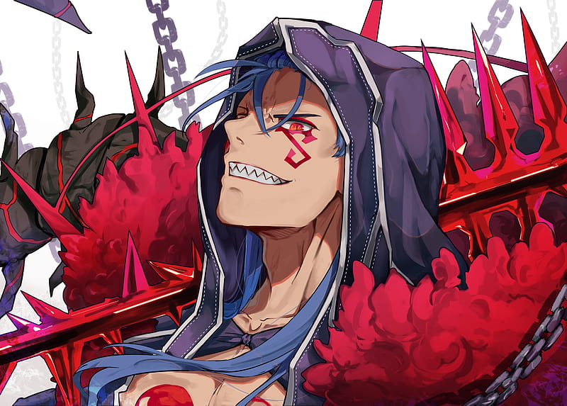 Fate grand order, cu chulainn alter, creepy smile, hoodie, tattoo, red